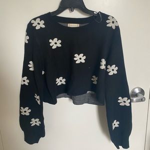 Altar’d State Cropped Black Sweater with Flowers